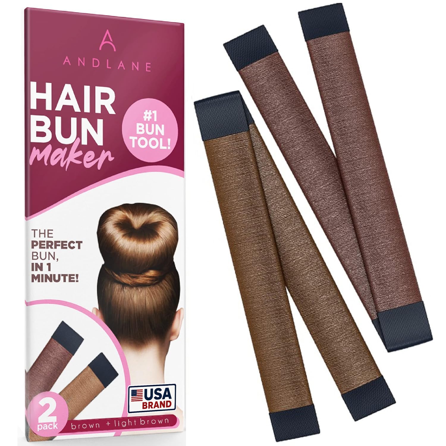 Snap Hair Bun Maker for Women's Hair & Kids-1 Brown&1 Light Brown Bun Clips