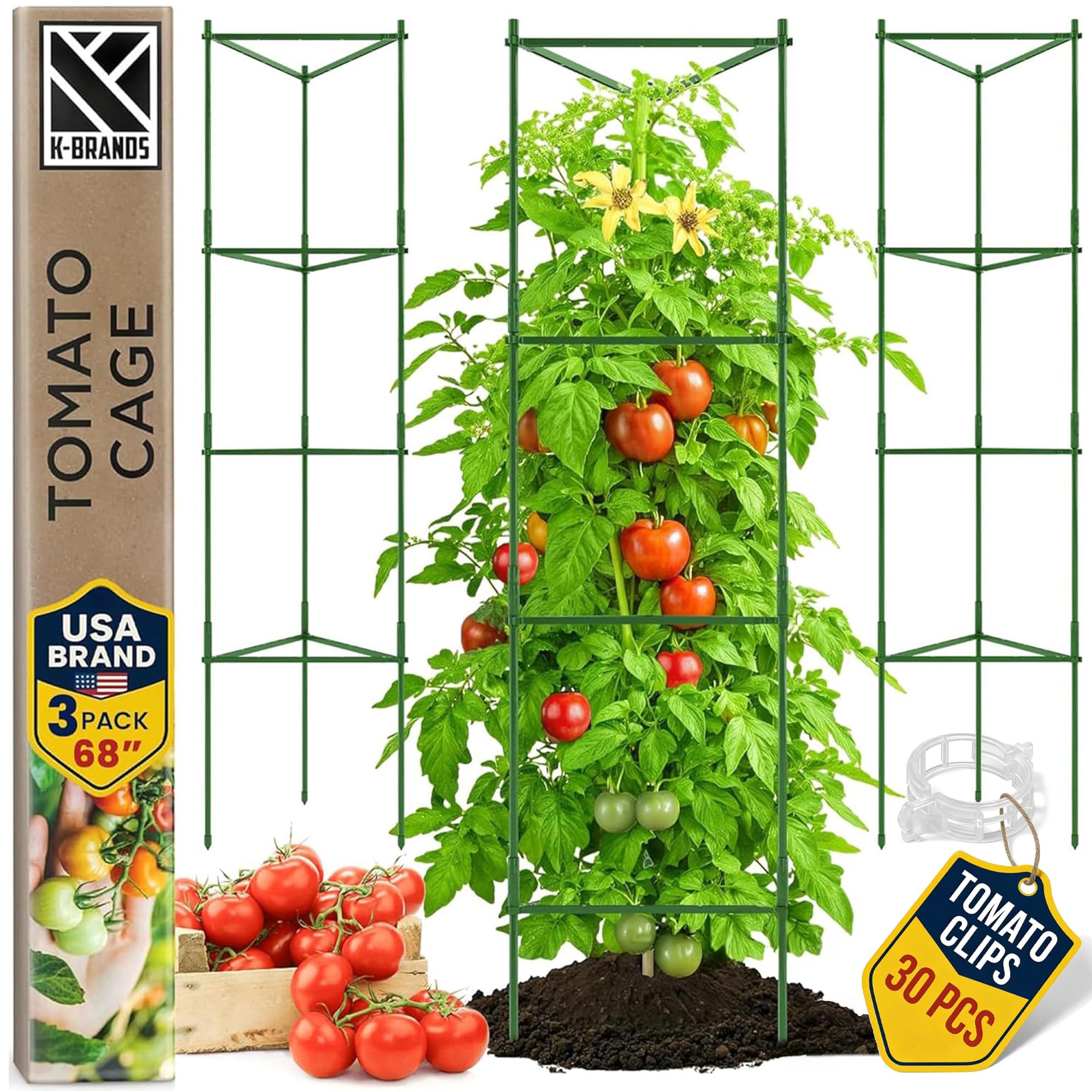 3 Pack 68" Tomato Cages for Garden - Large Tomato Plant Support Trellis