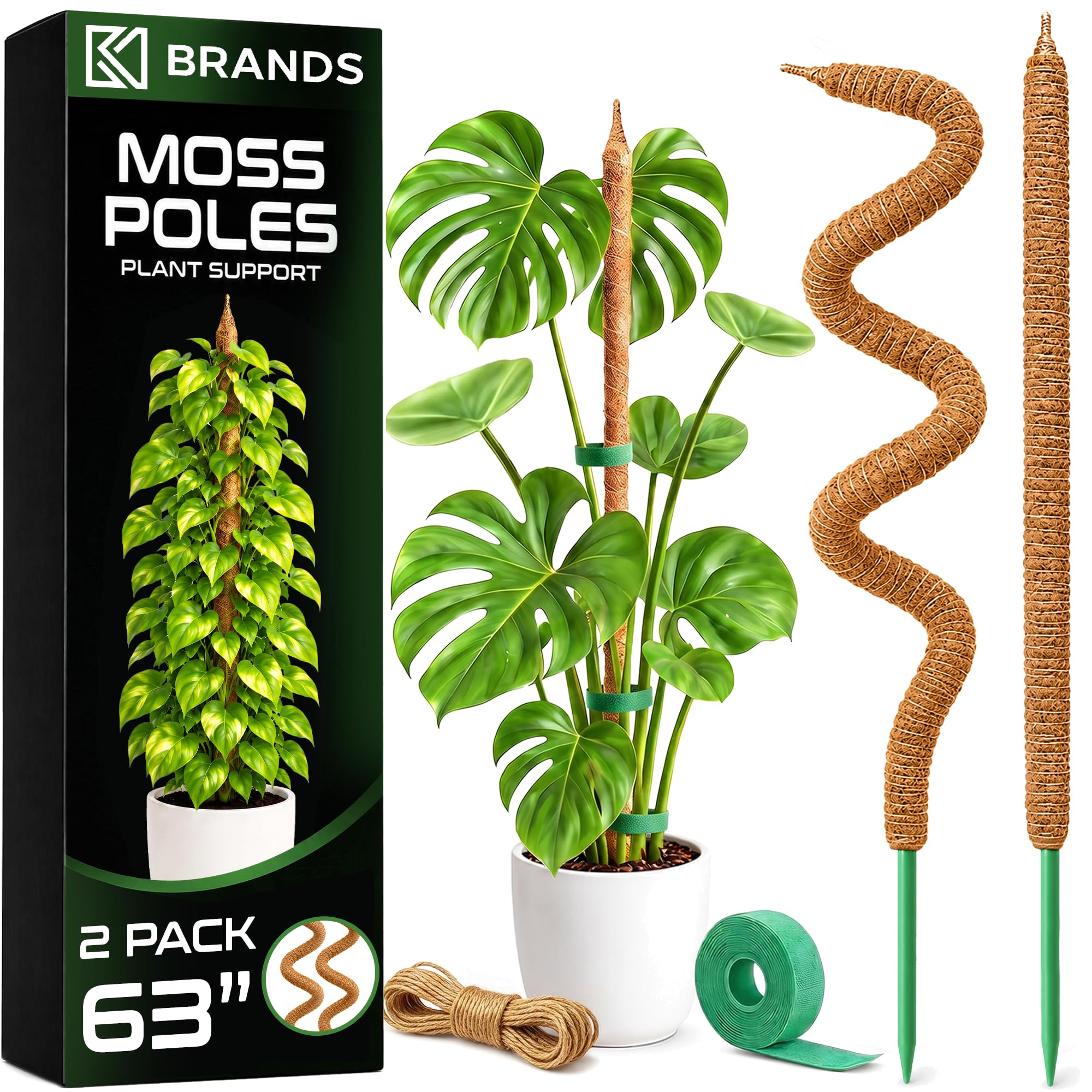 2 Pack 63'' Moss Pole Monstera Plant Support for Climbing Indoor Plants