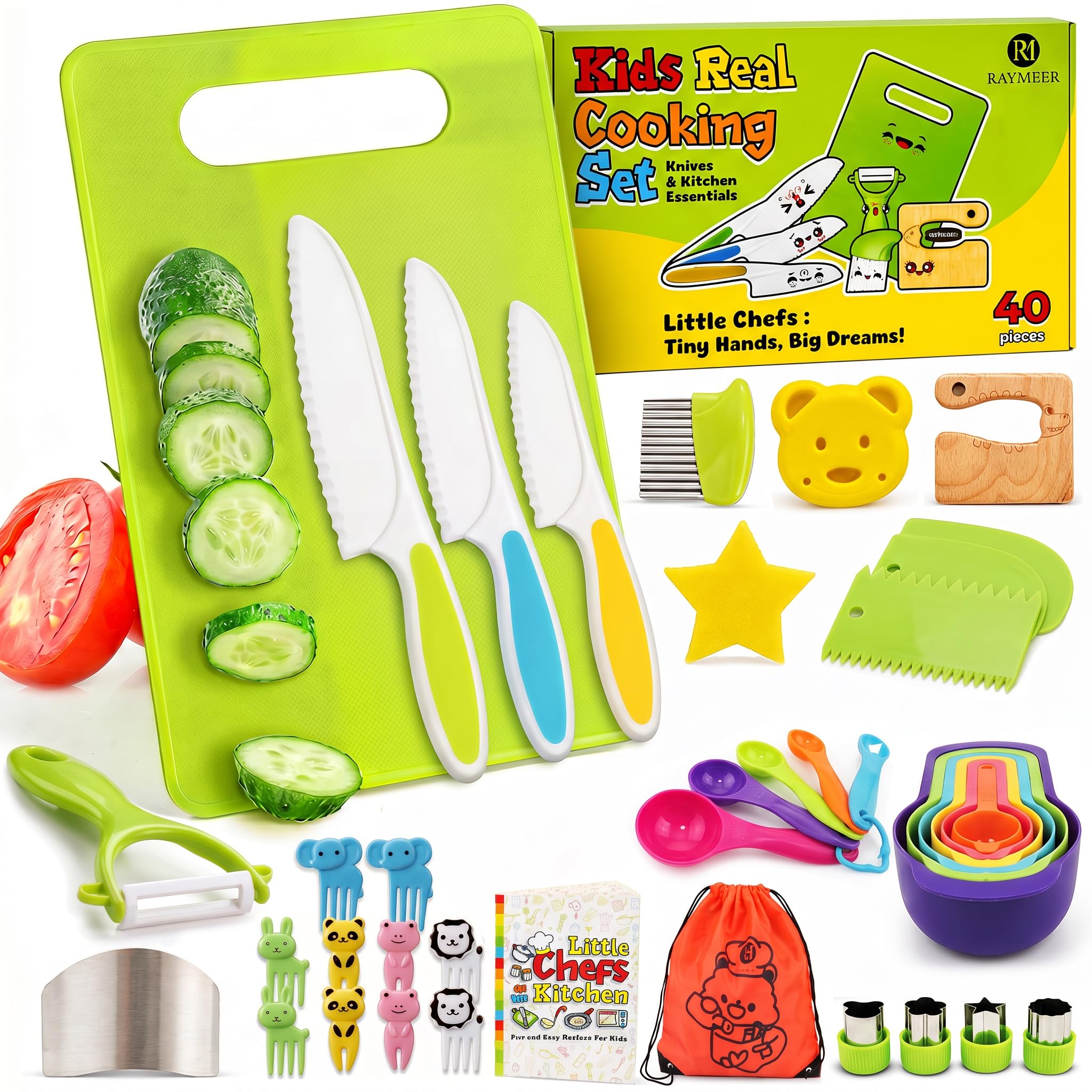 Kids Knife Set for Real Cooking -40Pc Montessori Kitchen Tools for Toddlers