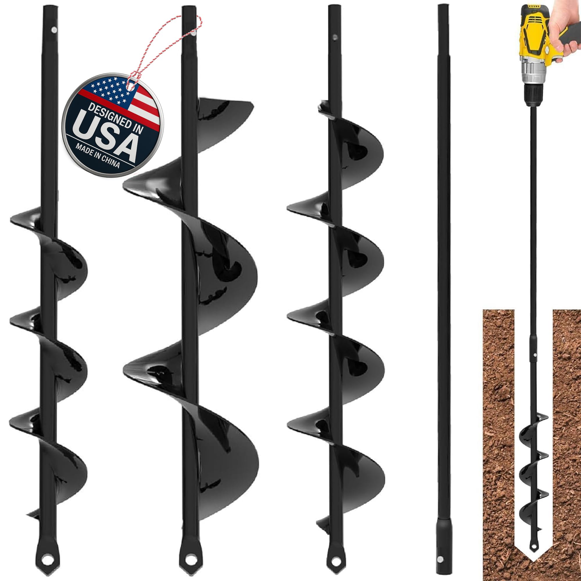 Auger Drill Bit for Planting 3 Pack with Extension - 3/8'' Hex Drive Drill