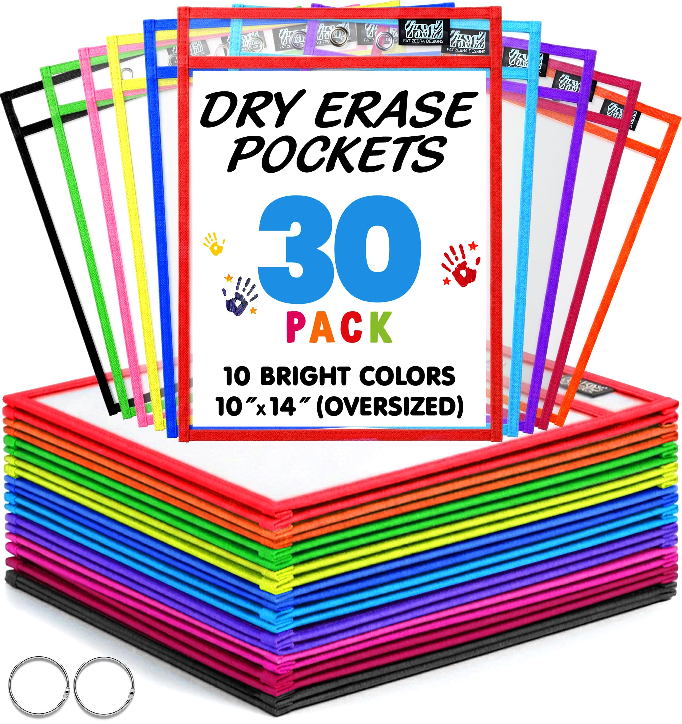 30 Pack Reusable Dry Erase Pockets Sleeves 10x14, Classroom Sheet Protector