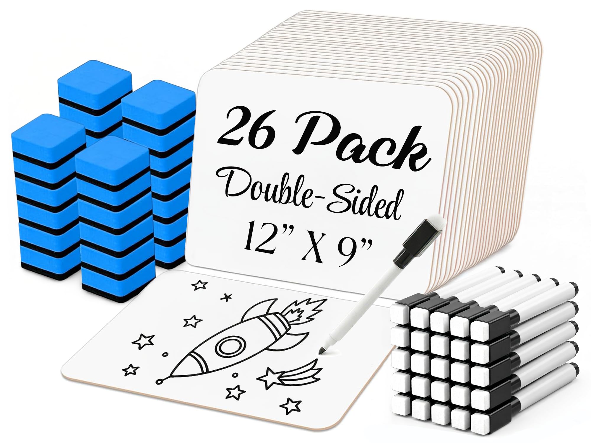 26 Pack Dry Erase Lapboards 12" x 9" - Bulk Mini White Boards for Students
